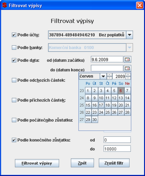 Filtrování výpisů